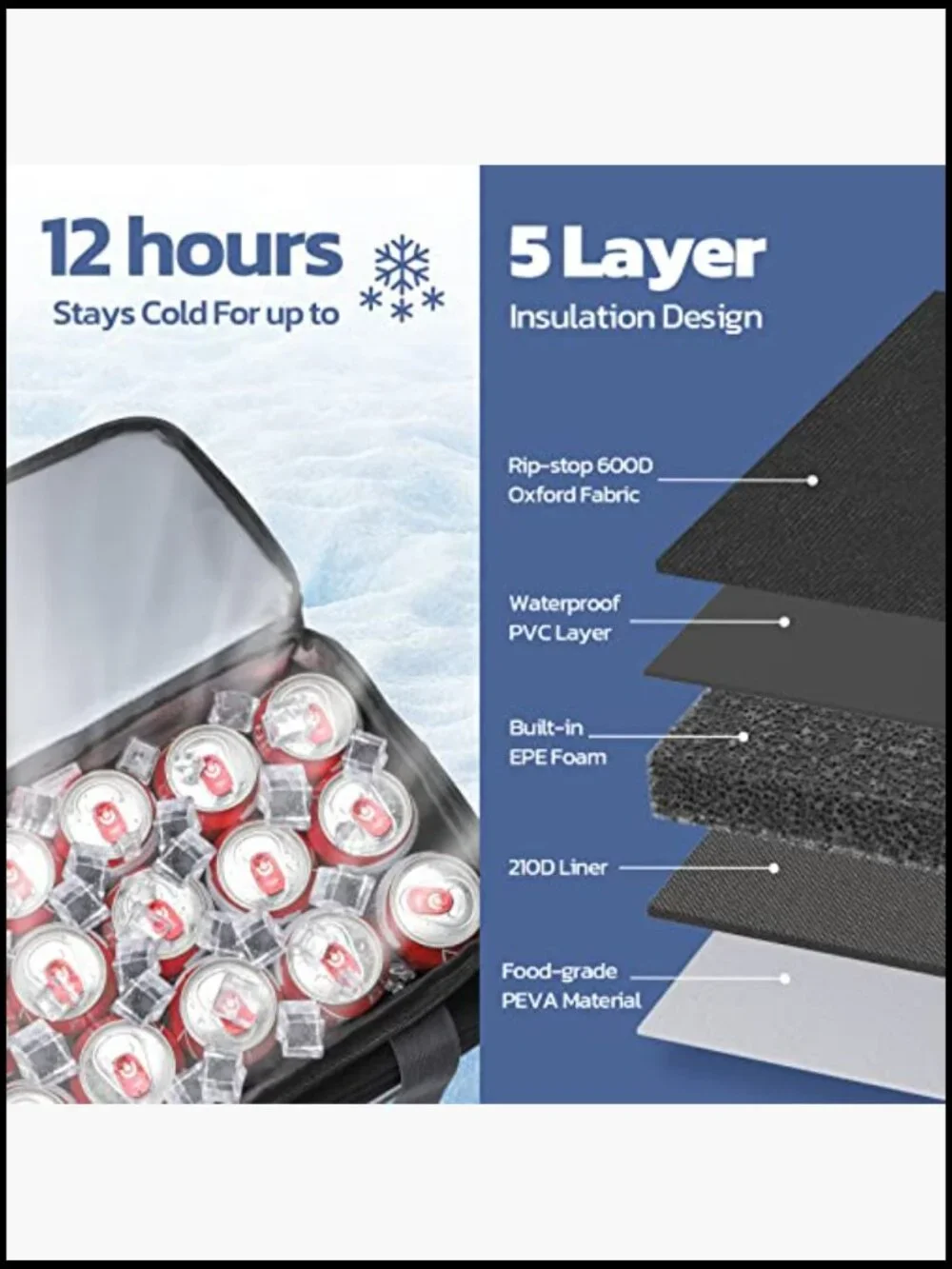 Collapsible Soft Cooler Bag Leakproof Insulated Portable Double Deck Camping